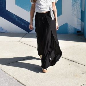 Wide Leg Layered Pants in Black
